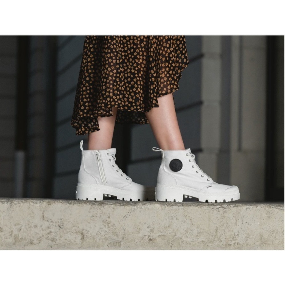Palladium Womens 8.5 Pallabase Twill Platform Boots Star White‎ 96907-116-M NEW